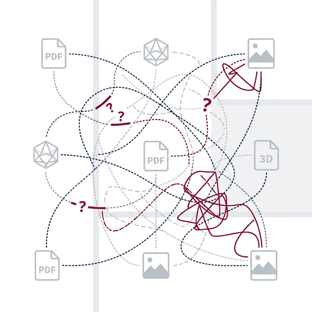 情報が分断・混乱している状態のイメージ図